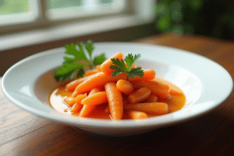 Assiette de carottes glacées à la vichy garnie de persil