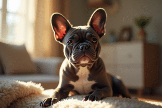 Bulldog francais exotique assis dans un salon lumineux