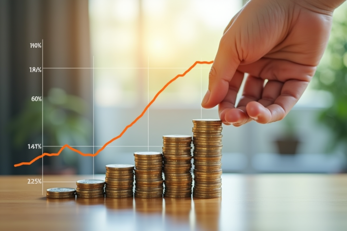 Main stoppant une pile de pièces avec un graphique financier