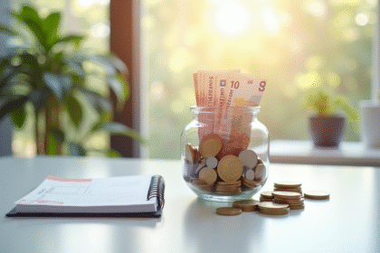 Portefeuille rempli de euros sur un bureau lumineux