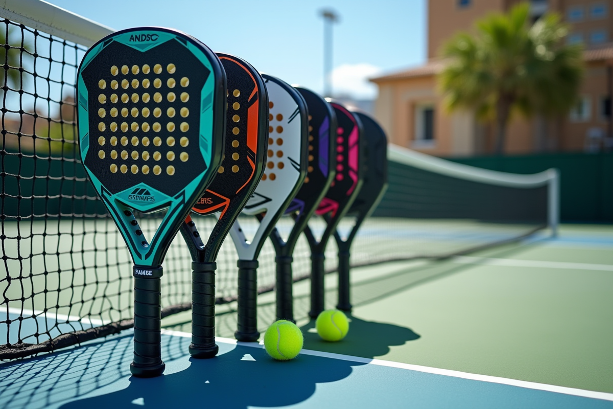 Raquettes de padel haut de gamme sur court ensoleille